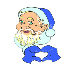 multi-colored bright vector  Illustration. santa claus smiles and looks in love. heart shaped hands.