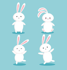 group of cute rabbits icons vector illustration design