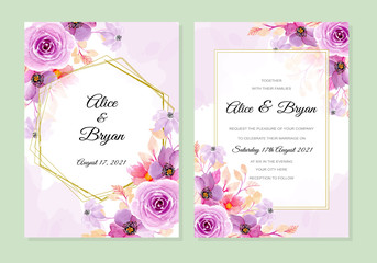  wedding invitation card with soft purple watercolor background