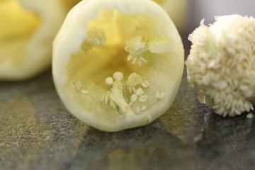 Remove seeds from peppers. Making Stuffed Peppers Series.