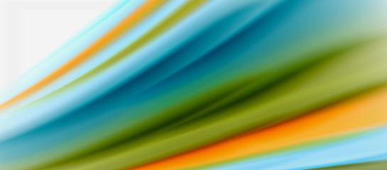 Wave lines abstract background, smooth silk design with rainbow style colors. Liquid fluid color waves. Vector Illustration