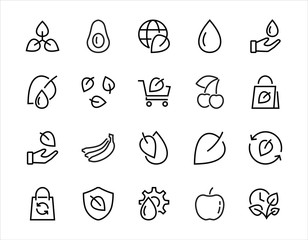 Ecology Icon Set, Vector lines, contains icons such as photosynthesis, Enviroment protection, Eco-friendly package, growth time, Editable stroke, perfect 48x48 pixels, White background
