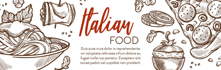 Pasta and pizza, Italian cuisine restaurant menu banner