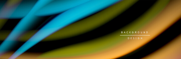 Сolorful flow poster. Wave liquid lines and shapes in black color background. Vector Illustration