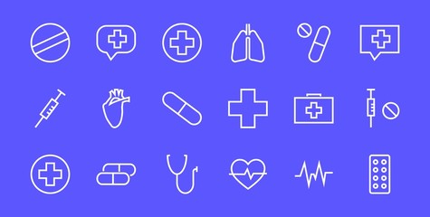  Simple Set of Medicine, Pills Related Vector Line Icons. Contains icons such as Pain, Syringe, tablet and more. Editable stroke. 480x480 pixels perfect, on a white background