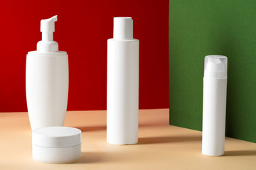 Blank white plastic cosmetic bottles for your design