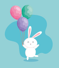 cute rabbit of easter with balloons helium vector illustration design