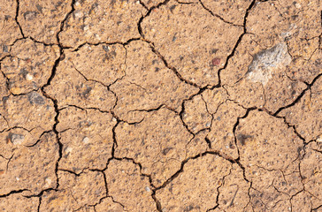 Surface of dry drought soil and ground cracked top view background.