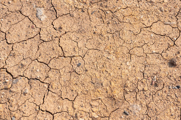 Surface of dry drought soil and ground cracked top view background.