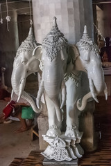 White wooden statue of Erawan three-headed elephant in Phuket, Thailand
