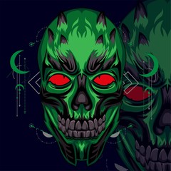 GREEN MOON SKULL GEOMRTRIC