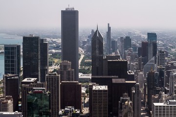 Aerial view of Chicago skyline at daytime, Illinois, USA