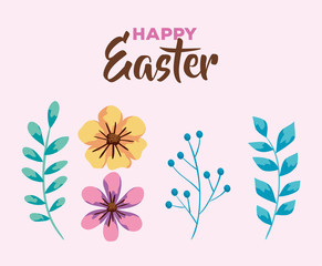 Obraz premium happy easter card flowers and leafs vector illustration design