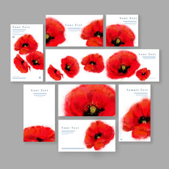 Business cards with Red Poppies. Set of Templates for Great Britain Remembrance Day.