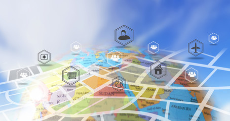 Navigation concept. Map on smart phone, Online Search Commuter Destination Tourism Concept