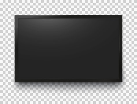 TV frame. Black flat led monitor of computer isolated on transparent background. Vector blank screen lcd, plasma, panel for your design