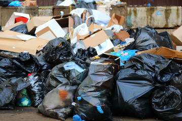 Boxes and bags of rubbish in the city