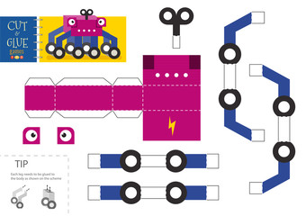 Obraz na płótnie Canvas Cut and glue robot toy vector illustration, worksheet.