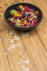 Muesli balanced breakfast. Fruits, berries  seeds, nuts Healthy Diet vegetarian food