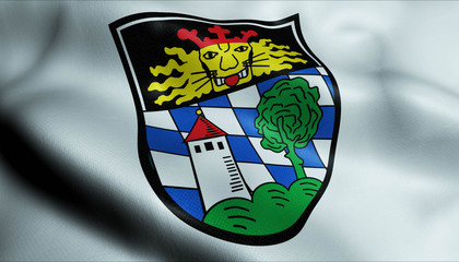 3D Waving Germany City Coat of Arms Flag of Burglengenfeld Closeup View