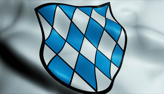 3D Waving Germany City Coat of Arms Flag of Bretten Closeup View