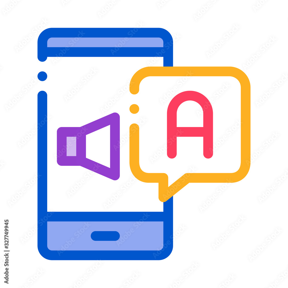 Poster smartphone translator app icon thin line vector. dynamic on smartphone screen and interpreter applic