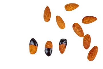 Homemade dark chocolate, almondsover isolated on a white background