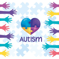 world autism day with heart and hands vector illustration design