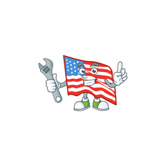 happily Mechanic USA flag cartoon character design