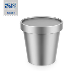 White metallic plastic container vector mockup.