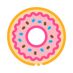 Donut Delicious Baked Snack Icon Thin Line Vector. Donut Glazed Chocolate Or Cream And Candy Sprinkle Color Symbol Illustration