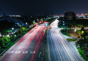Fototapeta na wymiar Long exposure of traffic from Marina Bay Sands, Singapore