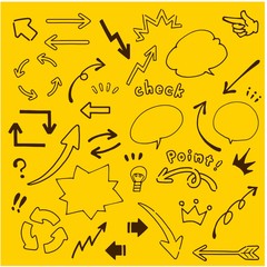 手書き風　矢印と吹き出しのイラストセット　ベクター