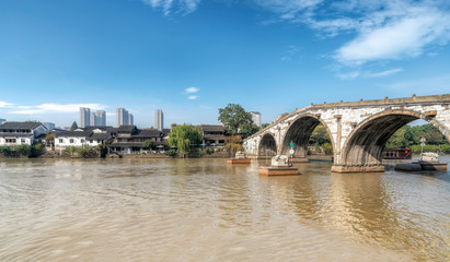 Fototapeta premium Ancient residential buildings of Gongchen bridge in Hangzhou, Zhejiang Province..