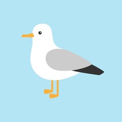 Fototapeta premium Cartoon funny seagull posing isolated on blue background