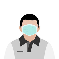 A man in T shirt wear hygienic green mask to protect virus infection and dust pollution vectors isolate on white background