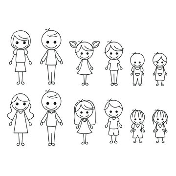 Stick figure family father mother son daughter baby toddler sister brother