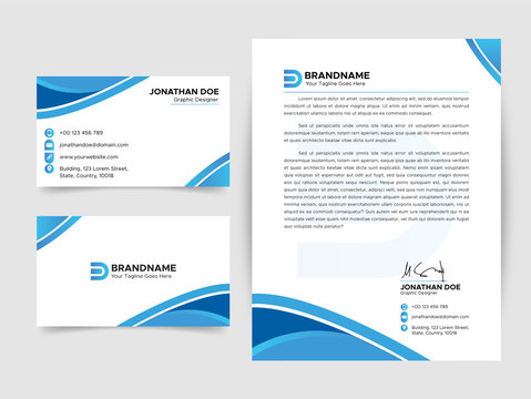 Abstract Business Card Letterhead Templates Set, Blue and White Stationery Designs Collection