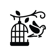 Black solid icon for parrot outside of cage