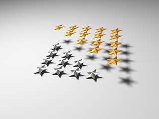Naklejka premium golden stars for costumer satisfaction, 3d illustration
