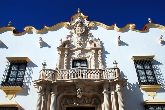 Front view of the Marques Gomera Palace (Palacio del Marques de la Gomera), Osuna, Spain.