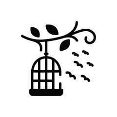 Black solid icon for birds outside of cage 