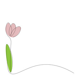 Flower border one line drawing, vector illustration