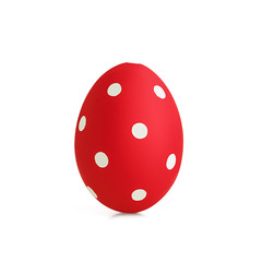 Red bright festive easter egg with a pattern of white circles isolated on a white background