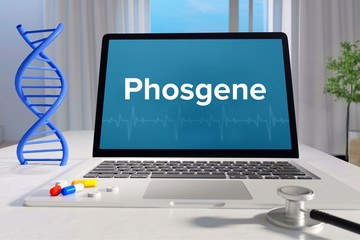 Phosgene – Medicine/health. Computer in the office with term on the screen. Science/healthcare