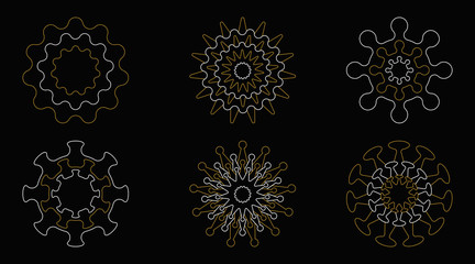 New Coronavirus 2019-nKoV. Originated in the Chinese city of Wuhan. Set of viral cells isolated on black background. Vector illustration.
