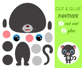 Cut and glue baby panther. Educational paper game for preschool children.