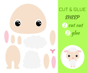Cut and glue baby sheep. Educational paper game for preschool children.