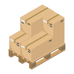 Cardboard boxes on a pallet. Isometric design. Vector illustration.