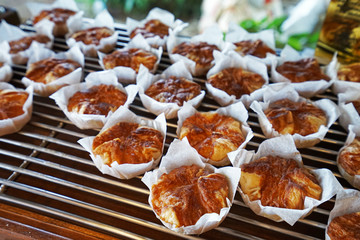 Close up Kouign Amann -multi layered pastry cake originally made with bread dough and sugar